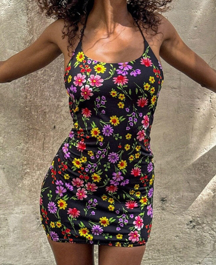 Casual Floral Print Bodycon Mini Dress