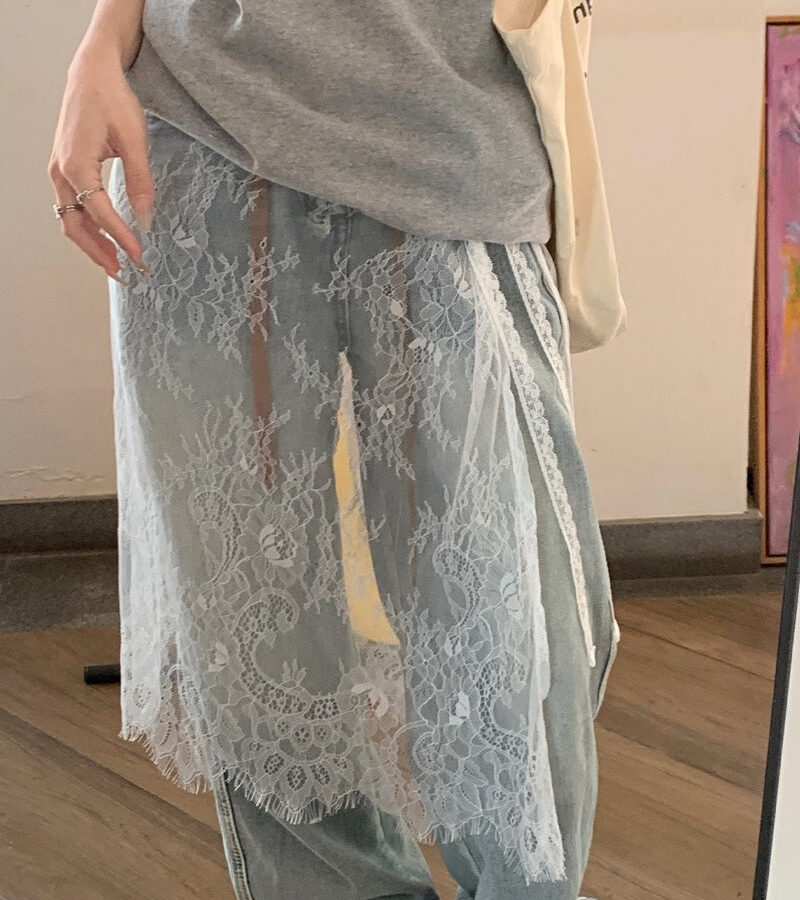 Unique Layered Lace Apron Drawstring Versatile Mini Skirt
