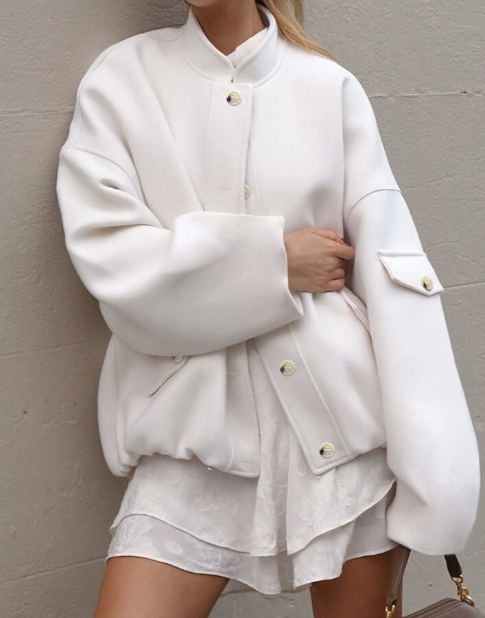 Loose Fit Stand Collar Wool Coat
