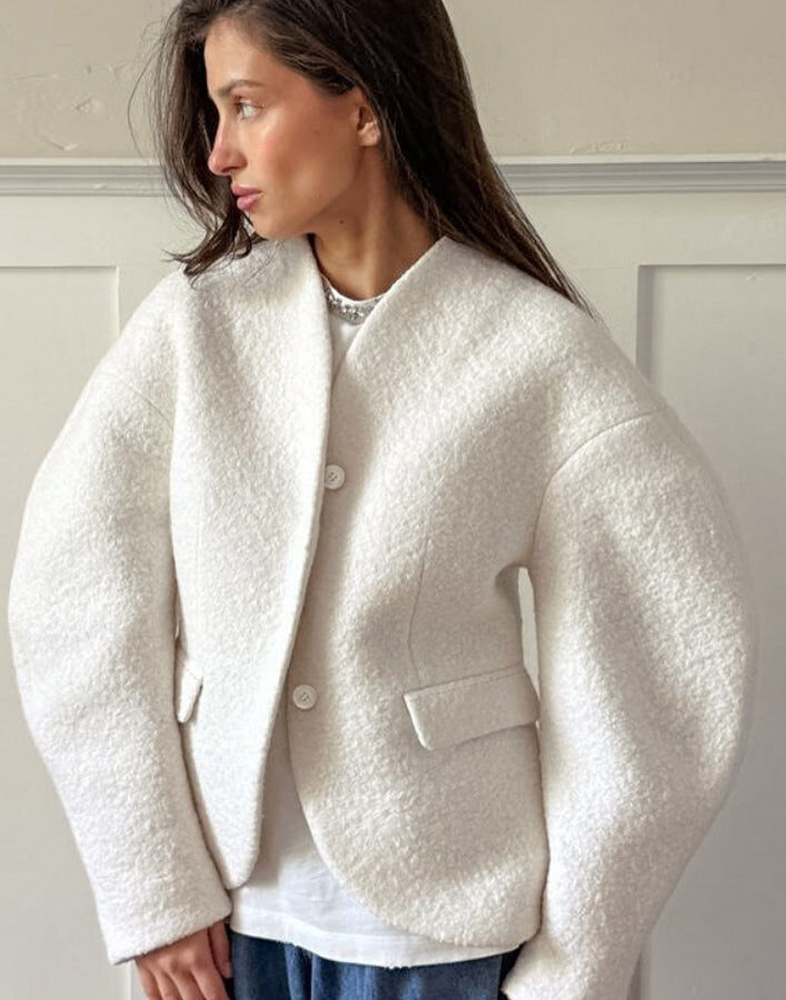 Wool Solid V-Neck Thickened Pocket Coat