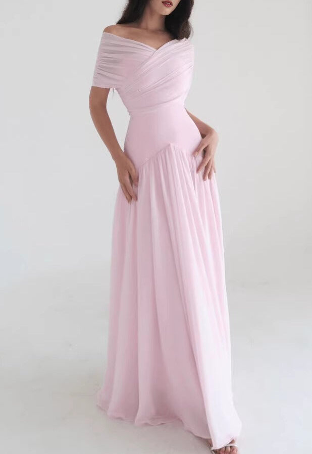 Pink Soft Elegant Cross Maxi Dress