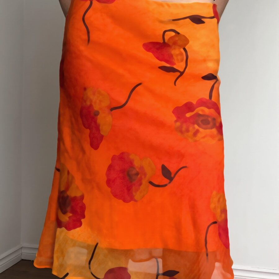 Retro Floral Contrast Chiffon Skirt