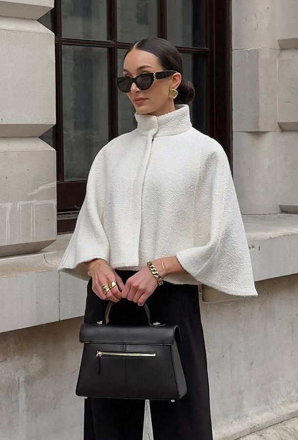 Elegant Solid High Collar Short Cape Coat