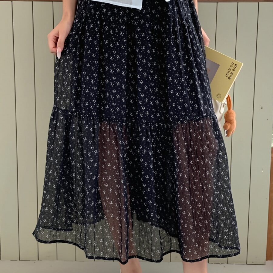 Sexy Floral Drawstring Waist Flowy Skirt