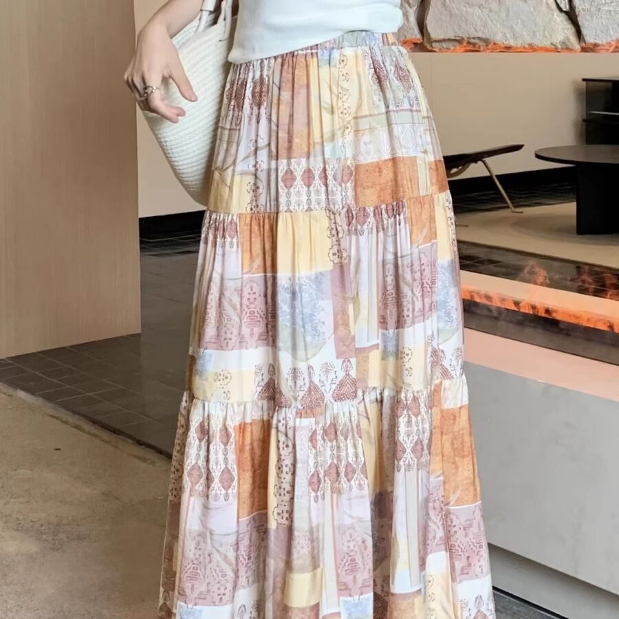 Sexy Orange Tiered A Line Flowy Skirt